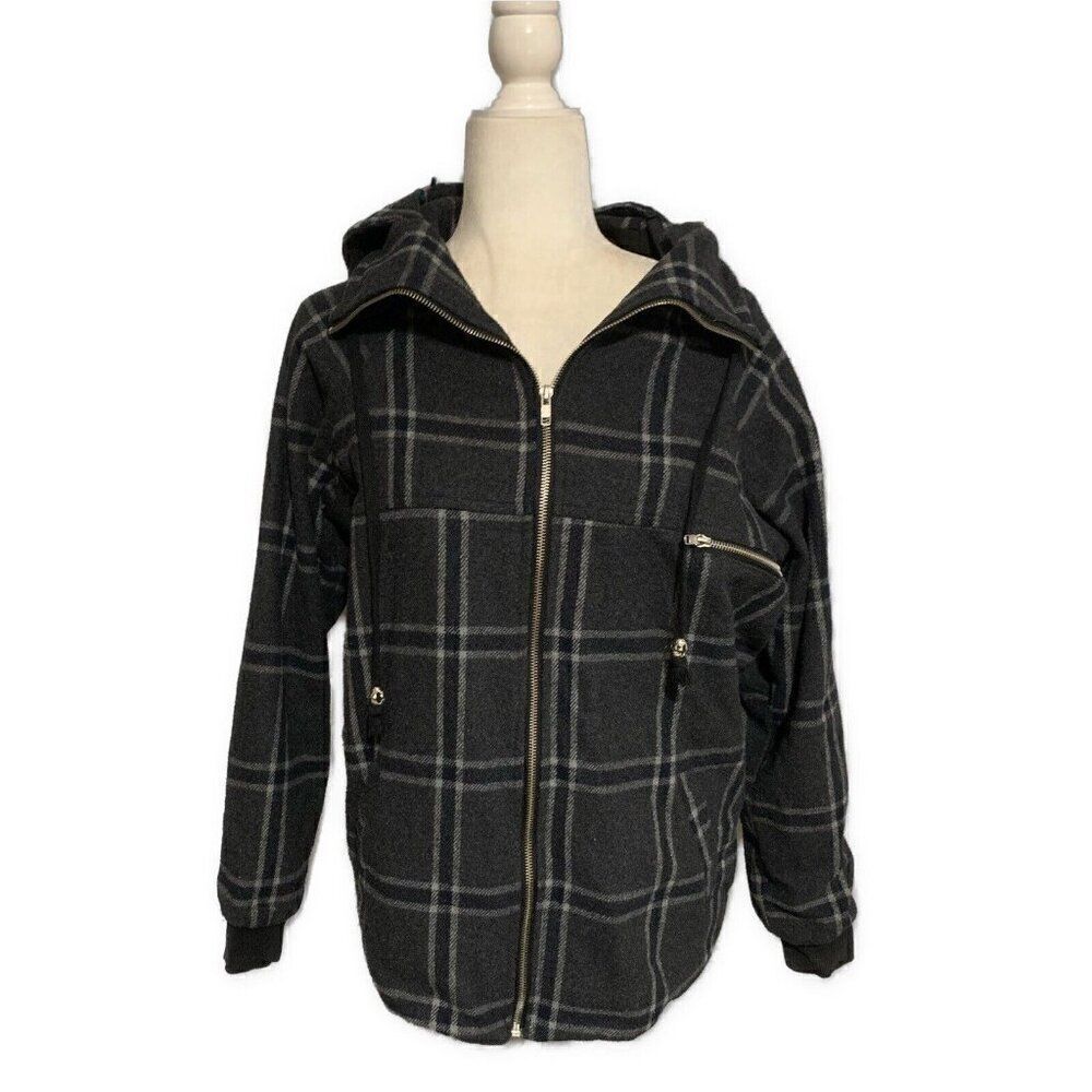 Millau Anthropologie Black Gray Wool Plaid Long Sleeve Jacket Small